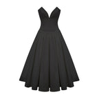 Elegant Black Dress – Off-Shoulder Midi Dress with Pleated...