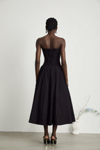 Elegant Black Dress – Off-Shoulder Midi Dress with Pleated...