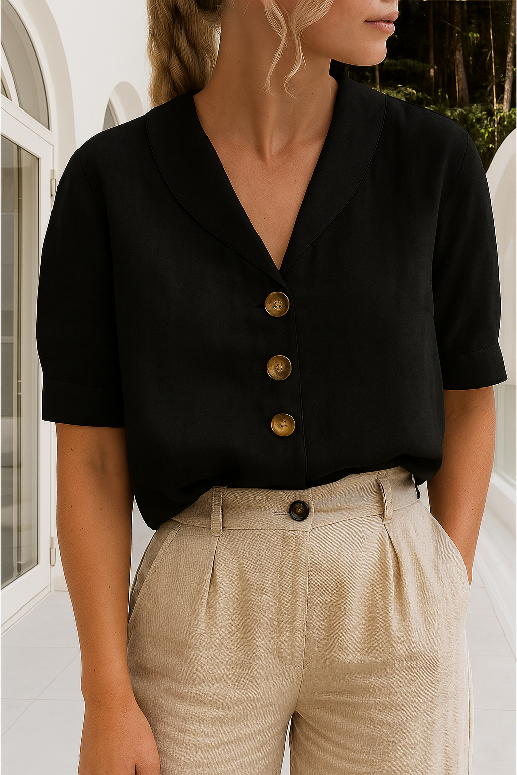Elegant Blouse with Flattering Wrap Neckline – Lightweight Comfort...