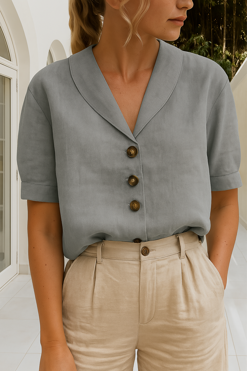Elegant Blouse with Flattering Wrap Neckline – Lightweight Comfort...