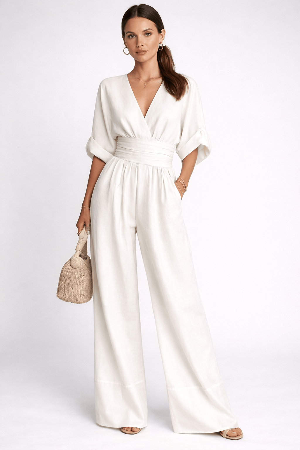 Elegant Chiffon Black Jumpsuit for Women with Deep V-Neck & Flowy Design for Effortless Style