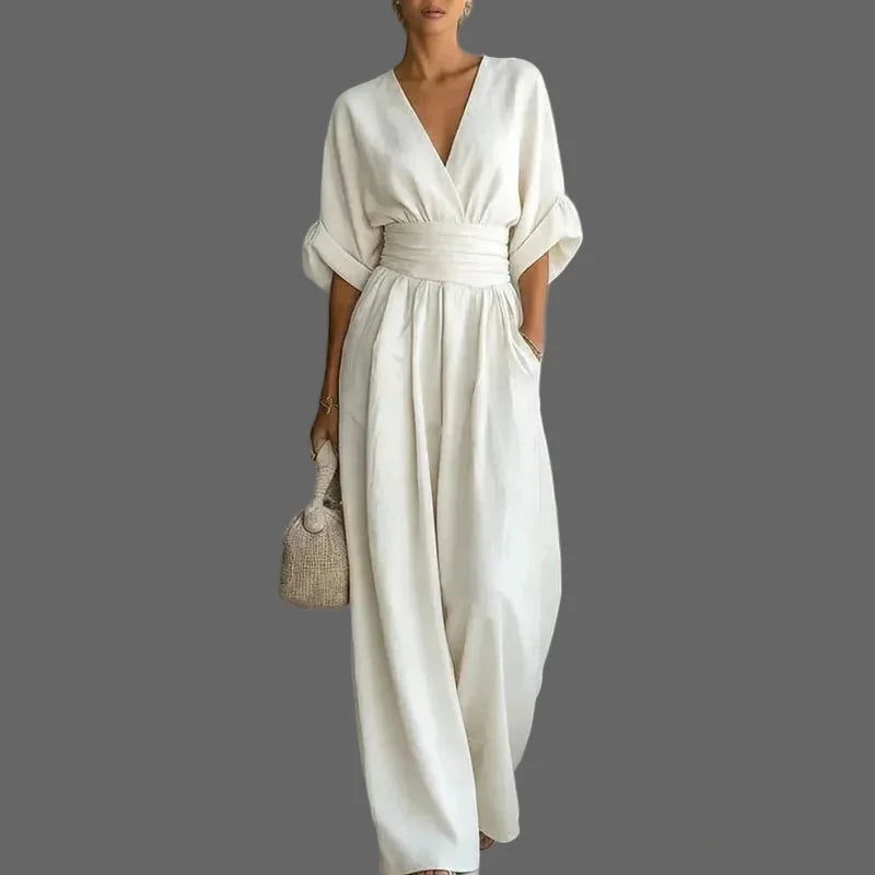 Elegant Chiffon Black Jumpsuit for Women with Deep V-Neck & Flowy Design for Effortless Style