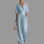 Elegant Chiffon Black Jumpsuit for Women with Deep V-Neck & Flowy...