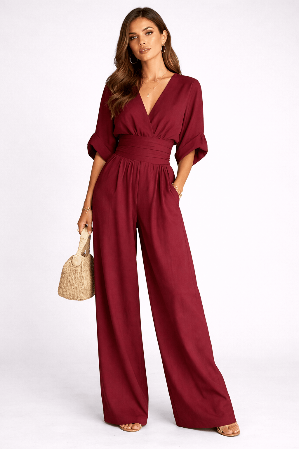 Elegant Chiffon Black Jumpsuit for Women with Deep V-Neck & Flowy Design for Effortless Style