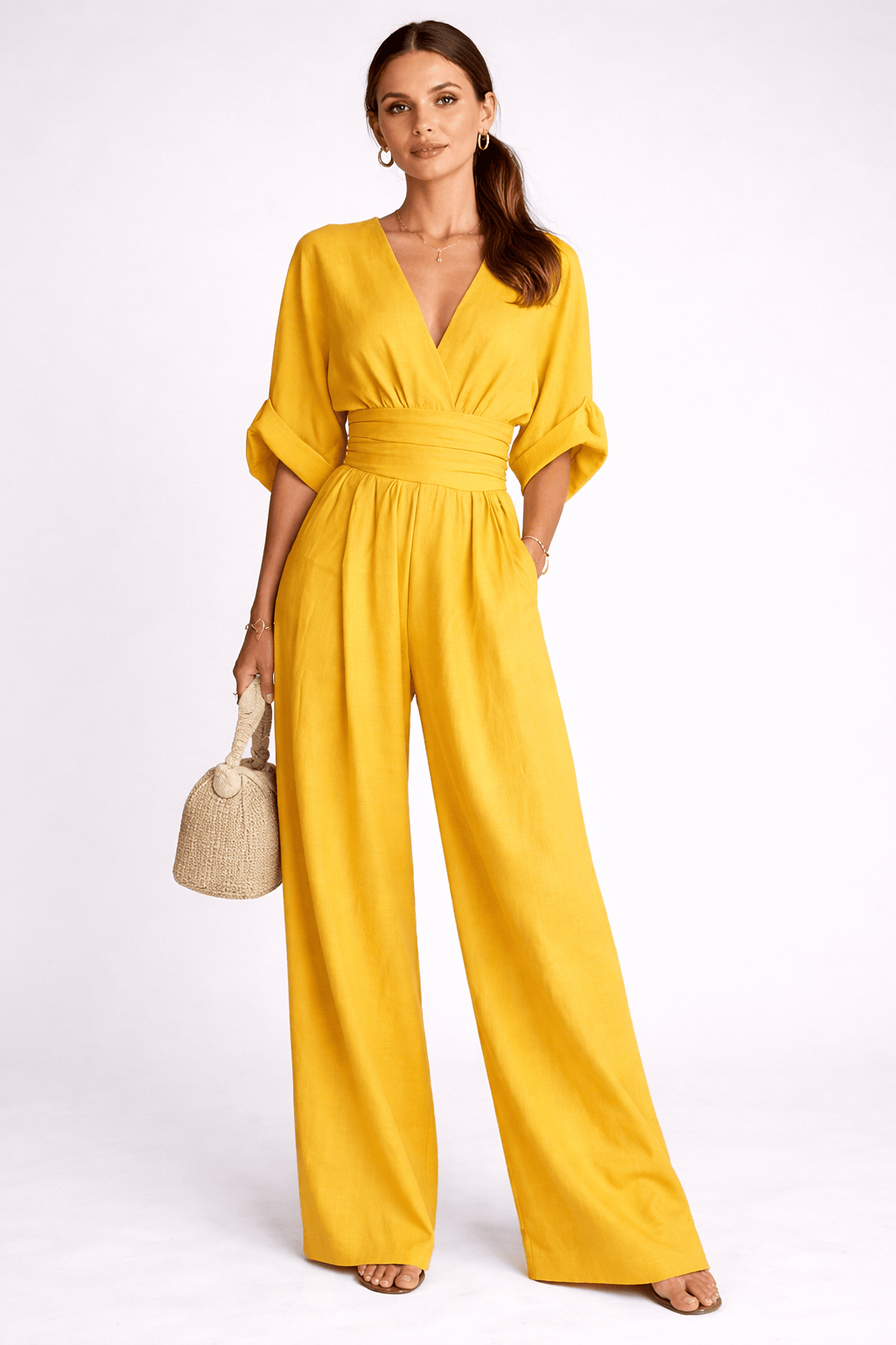 Elegant Chiffon Black Jumpsuit for Women with Deep V-Neck & Flowy Design for Effortless Style