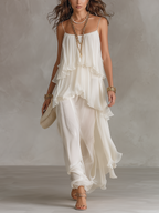 Elegant Chiffon Maxi Dress with Sheer Tiered Design for Women - Perfect for Formal Events