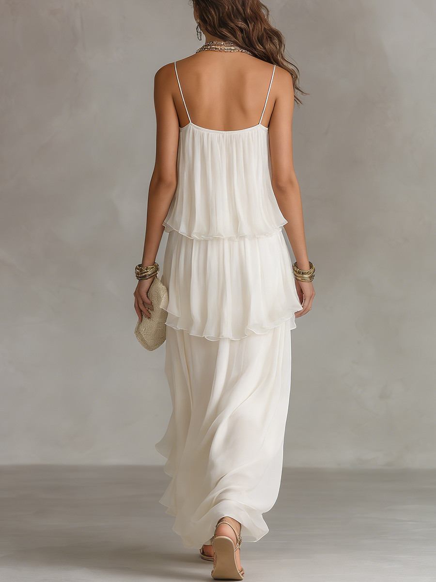 Elegant Chiffon Maxi Dress with Sheer Tiered Design for Women - Perfect for Formal Events
