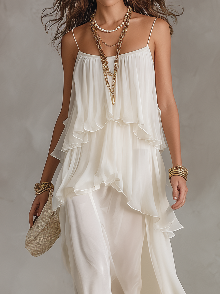 Elegant Chiffon Maxi Dress with Sheer Tiered Design for Women - Perfect for Formal Events