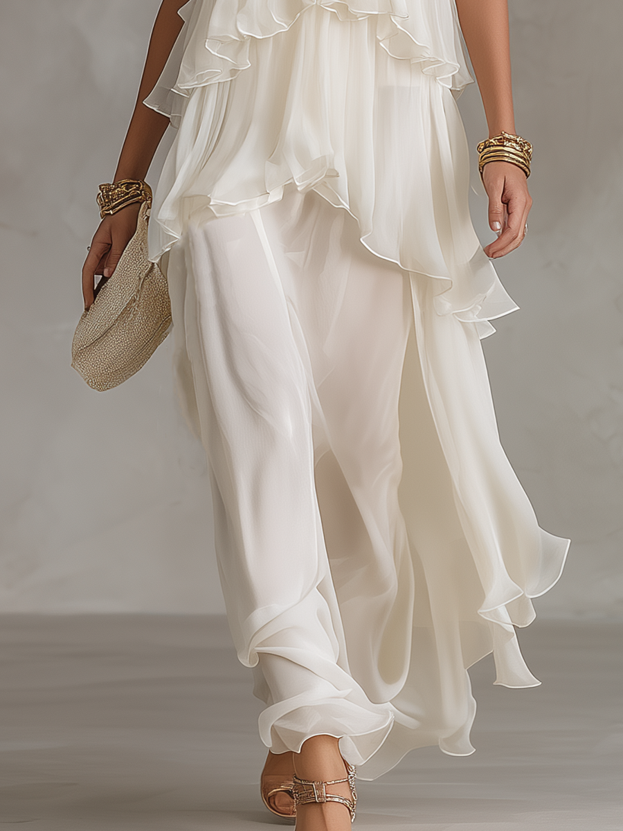 Elegant Chiffon Maxi Dress with Sheer Tiered Design for Women - Perfect for Formal Events