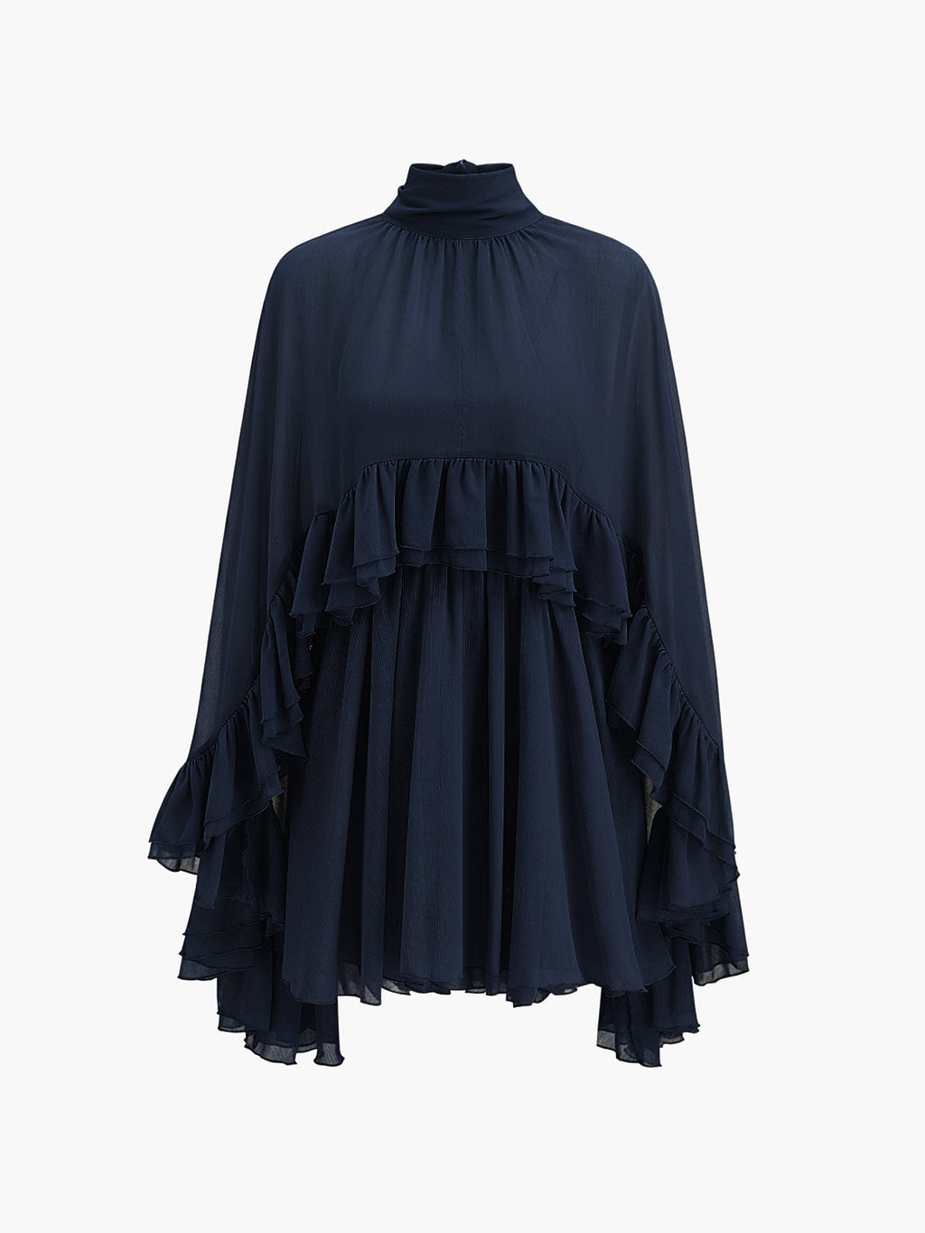 Chiffon Ruffle Mock-Neck Dress — Long Sleeve