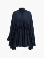 Chiffon Ruffle Mock-Neck Dress — Long Sleeve