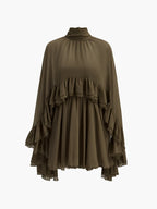 Chiffon Ruffle Mock-Neck Dress — Long Sleeve