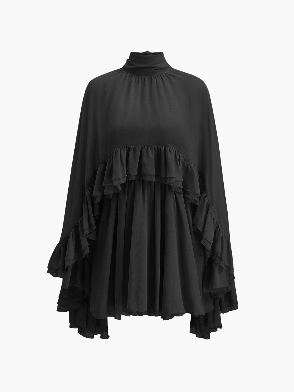 Chiffon Ruffle Mock-Neck Dress — Long Sleeve