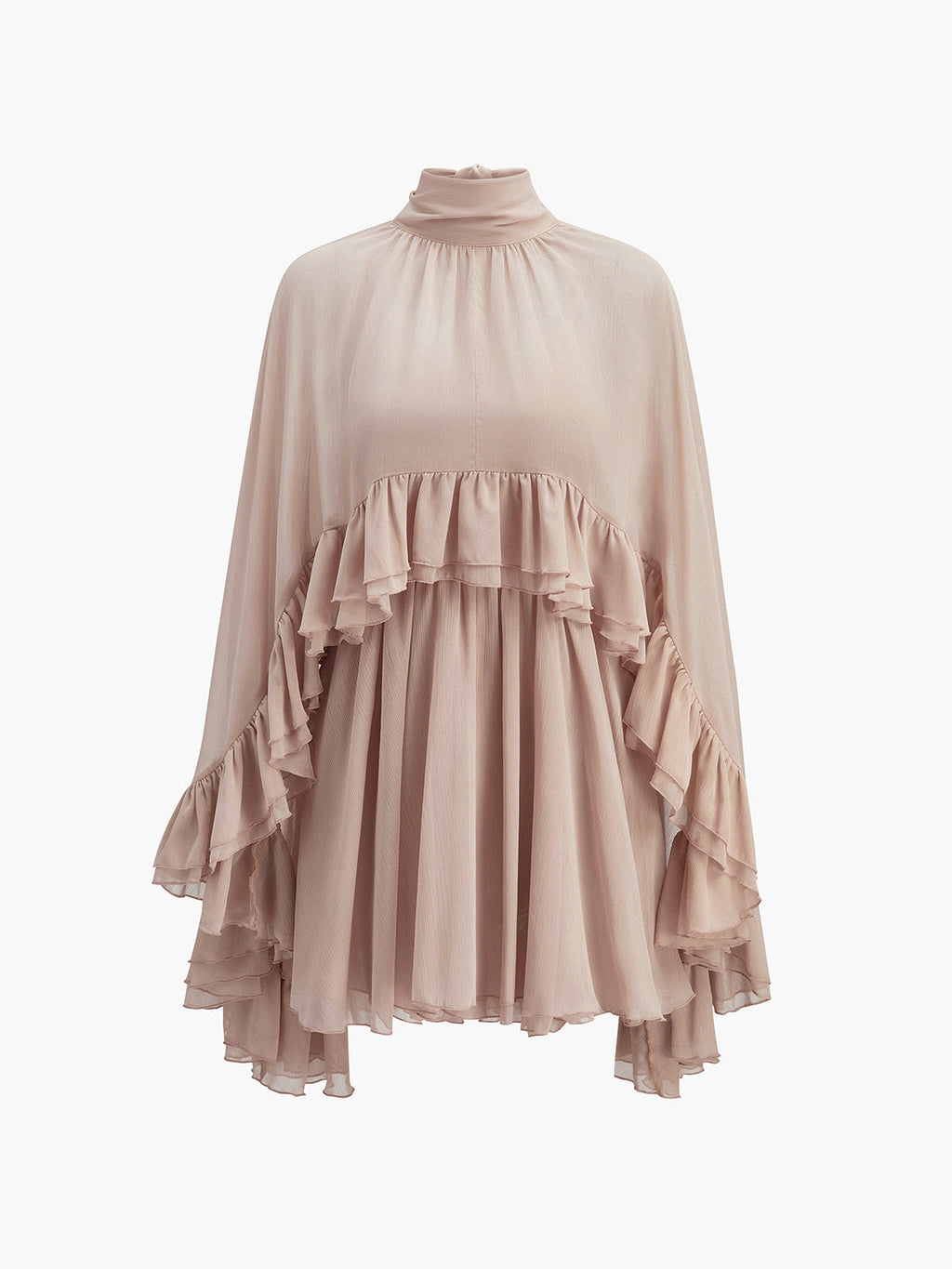 Chiffon Ruffle Mock-Neck Dress — Long Sleeve