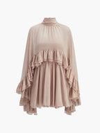 Chiffon Ruffle Mock-Neck Dress — Long Sleeve