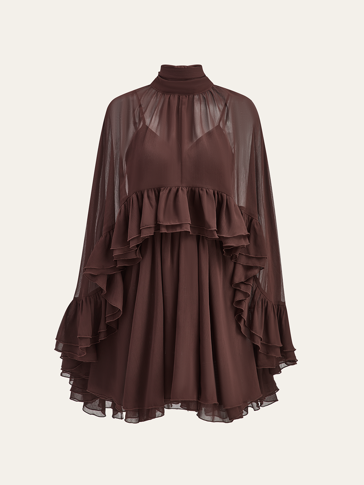 Chiffon Ruffle Mock-Neck Dress — Long Sleeve
