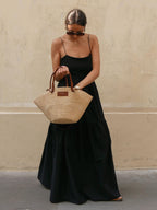 Black Maxi Dress with Low Cut Neckline – Sleeveless Long Dress