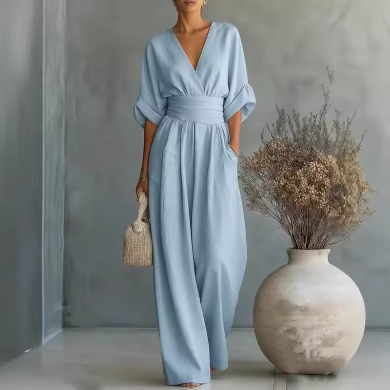 Elegant Collection | Jumpsuit Women with Deep V-Neck & 3/4 Sleeves | High Waist for Flattering Fit
