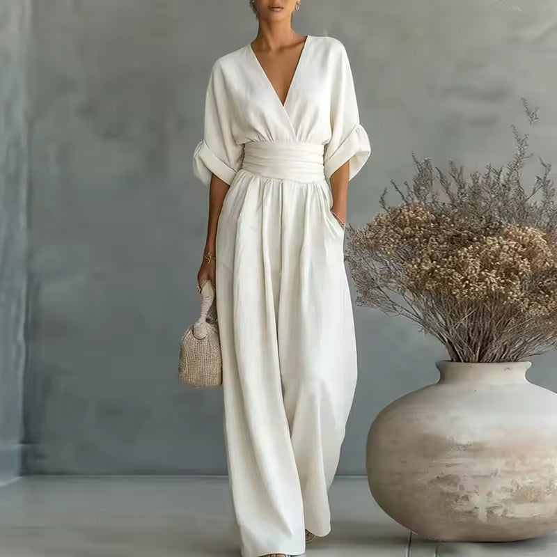 Elegant Collection | Jumpsuit Women with Deep V-Neck & 3/4 Sleeves | High Waist for Flattering Fit