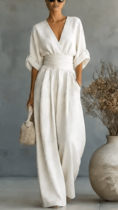 Elegant Collection | Jumpsuit Women with Deep V-Neck & 3/4 Sleeves | High Waist for Flattering Fit