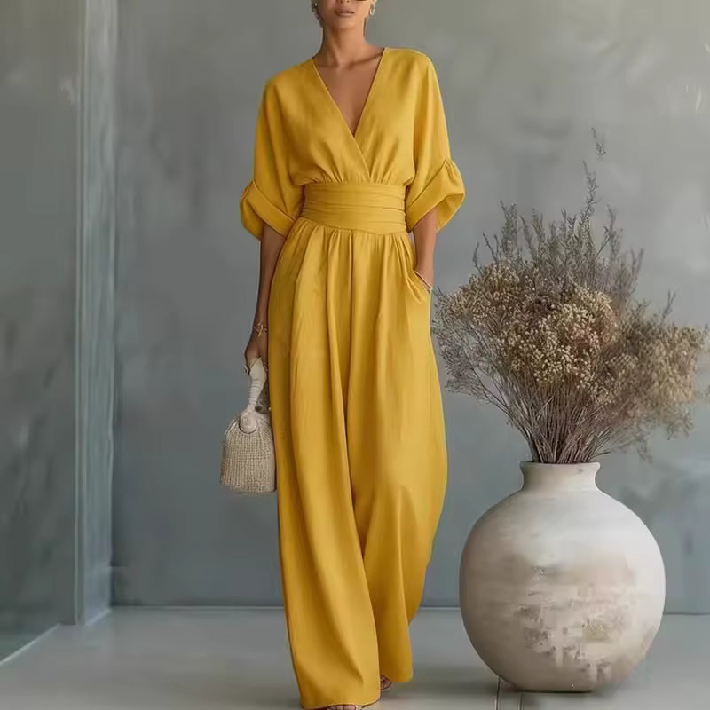 Elegant Collection | Jumpsuit Women with Deep V-Neck & 3/4 Sleeves | High Waist for Flattering Fit