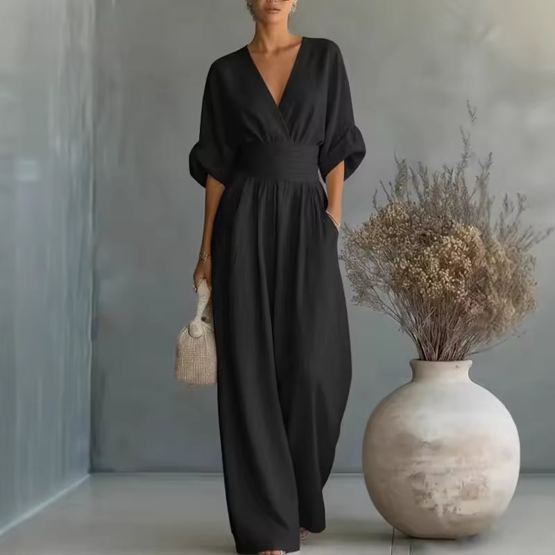 Elegant Collection | Jumpsuit Women with Deep V-Neck & 3/4 Sleeves | High Waist for Flattering Fit