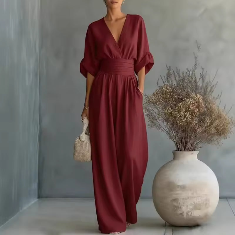 Elegant Collection | Jumpsuit Women with Deep V-Neck & 3/4 Sleeves | High Waist for Flattering Fit
