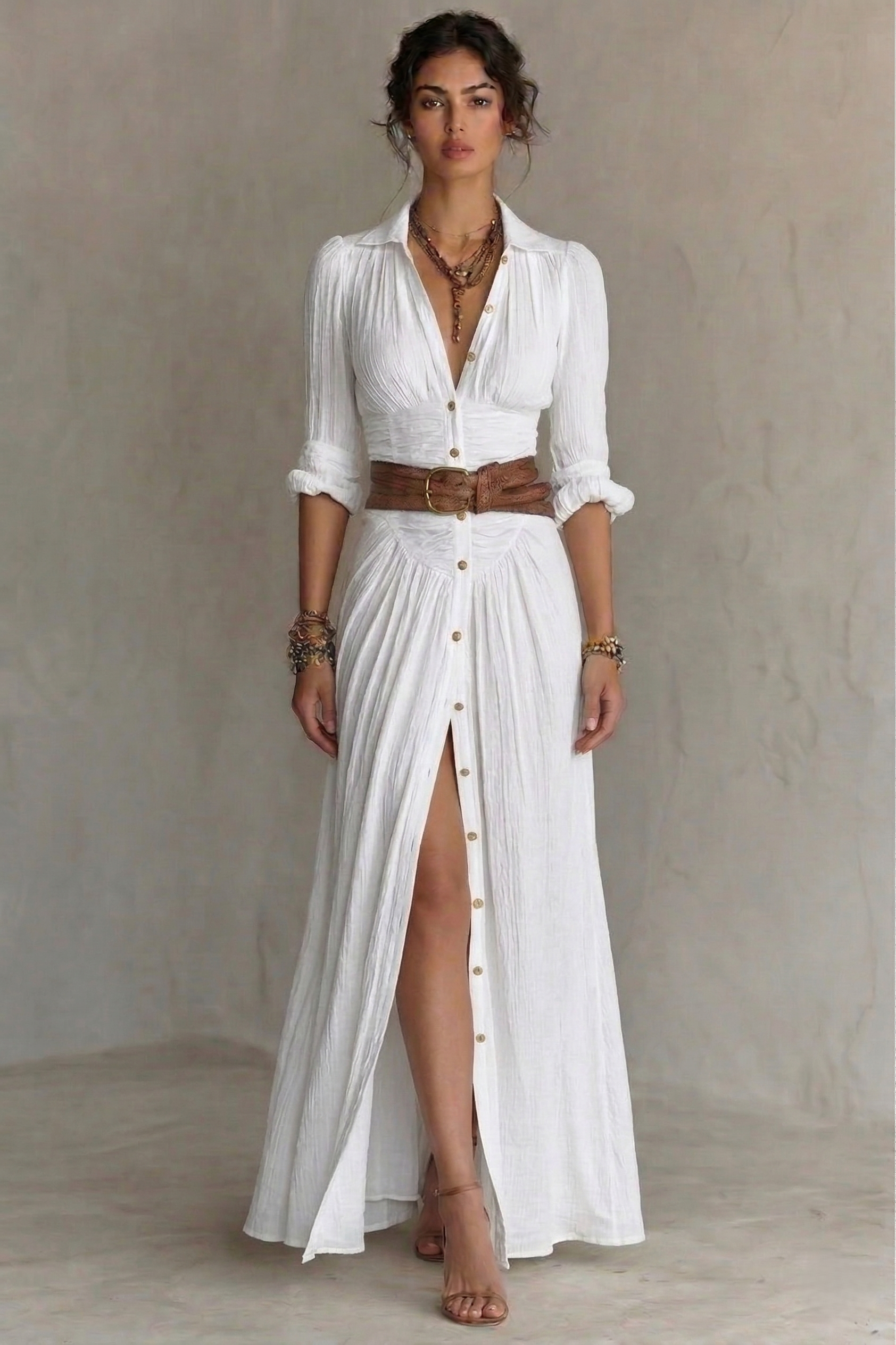 Long Sleeve Black Maxi Dress with Adjustable Belt – Flattering Fit