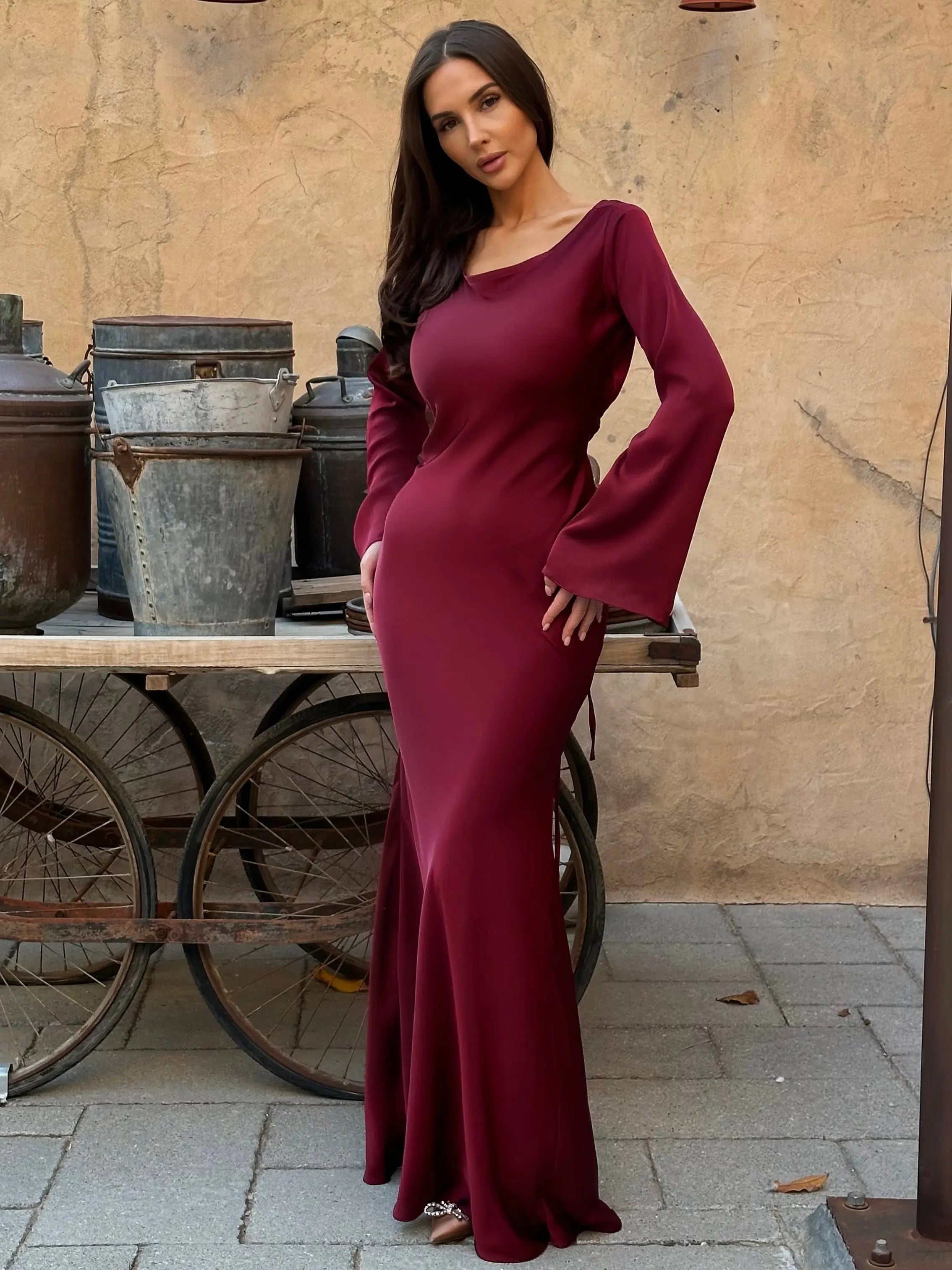 Elegant Collection | Long Sleeve Maxi Dress with Clean Lines | Versatile Style for Effortless Elegance