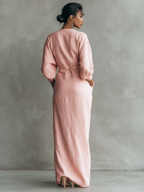 Elegant Collection | Maxi Dress for Women with V-Neck & Sleeves | Breathable Linen Blend for Effortless Style
