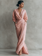 Elegant Collection | Maxi Dress for Women with V-Neck & Sleeves | Breathable Linen Blend for Effortless Style
