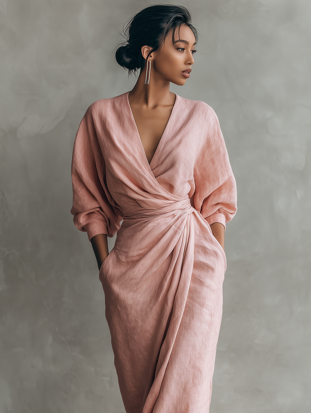 Elegant Collection | Maxi Dress for Women with V-Neck & Sleeves | Breathable Linen Blend for Effortless Style