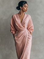 Elegant Collection | Maxi Dress for Women with V-Neck & Sleeves | Breathable Linen Blend for Effortless Style