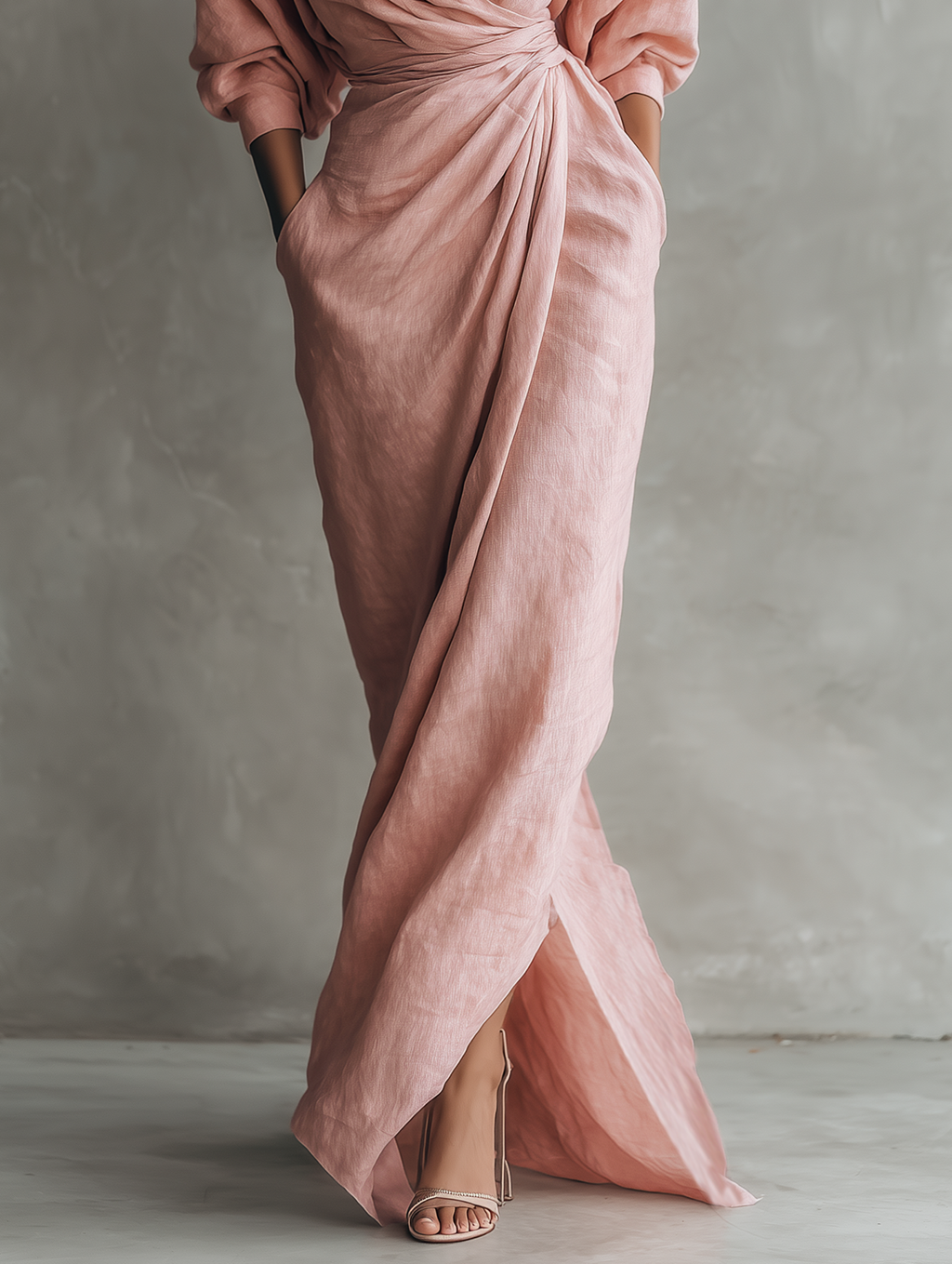 Elegant Collection | Maxi Dress for Women with V-Neck & Sleeves | Breathable Linen Blend for Effortless Style