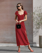 Maxi Dress with Sweetheart Neckline & A-Line Design – Short Sleeves