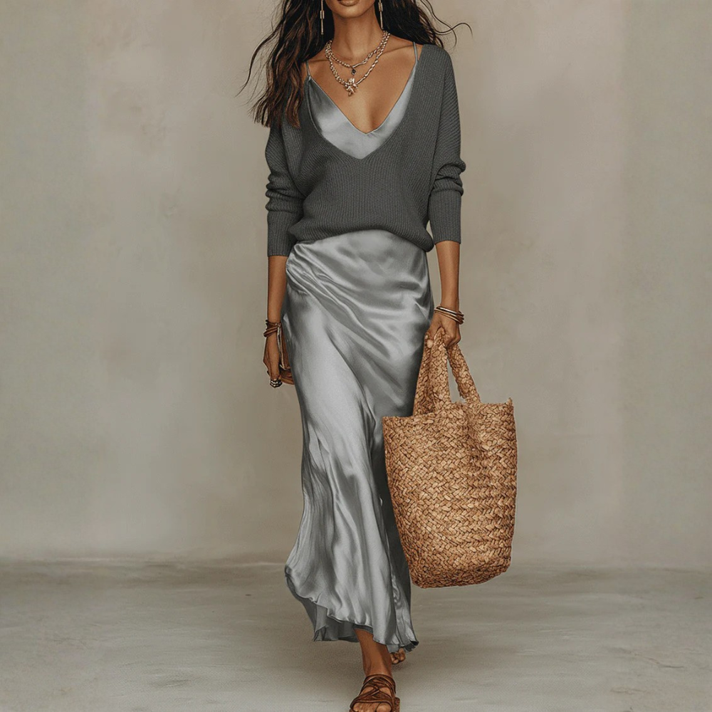Elegant Collection | Satin Midi Skirt with Flowing Design | Versatile Style for Women