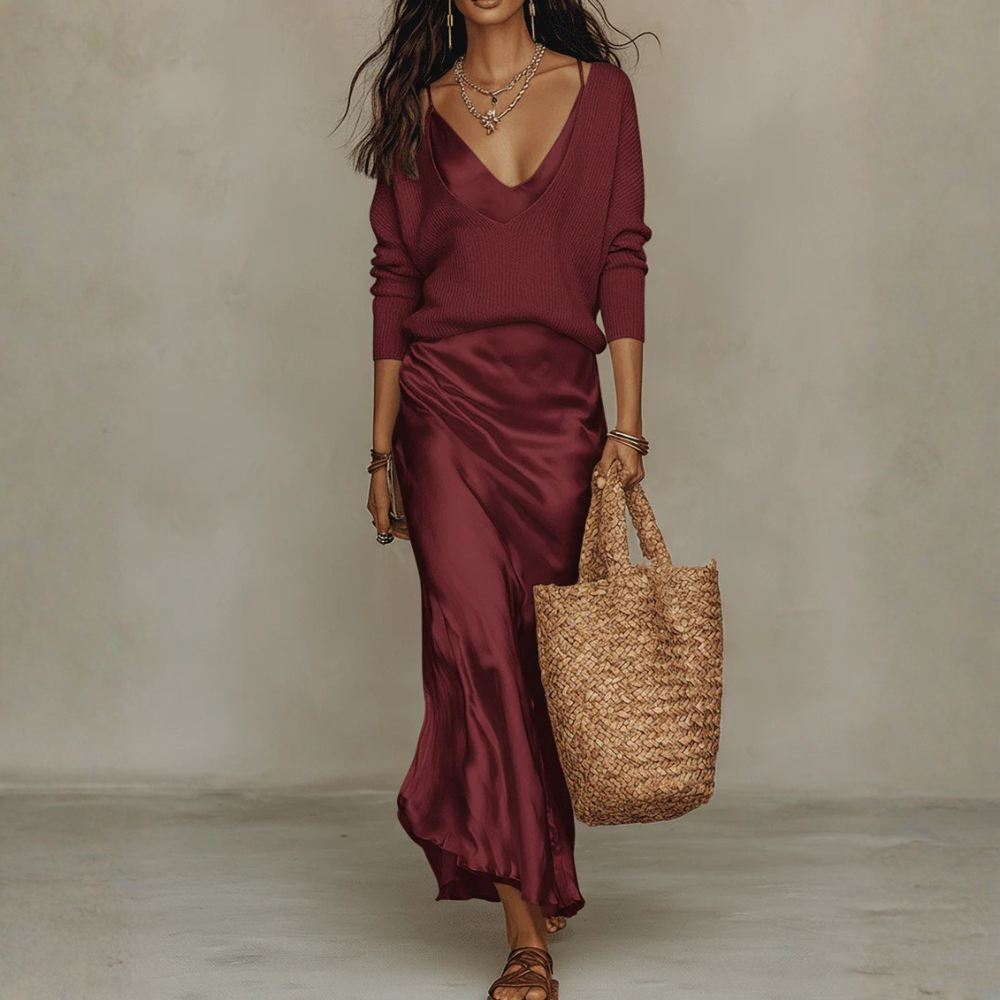 Elegant Collection | Satin Midi Skirt with Flowing Design | Versatile Style for Women