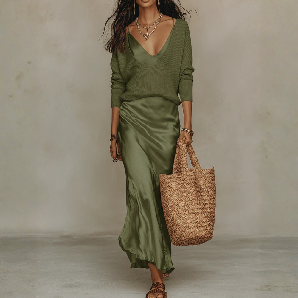 Elegant Collection | Satin Midi Skirt with Flowing Design | Versatile Style for Women
