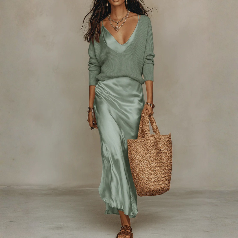 Elegant Collection | Satin Midi Skirt with Flowing Design | Versatile Style for Women