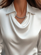 White Draped-Neck Blouse — Women's Elegant Top