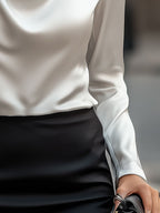 White Draped-Neck Blouse — Women's Elegant Top