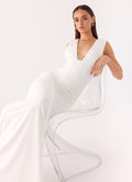 Elegant Collection | White Maxi Dress with Deep Plunge Neckline | Body-Hugging Silhouette for Effortless Elegance