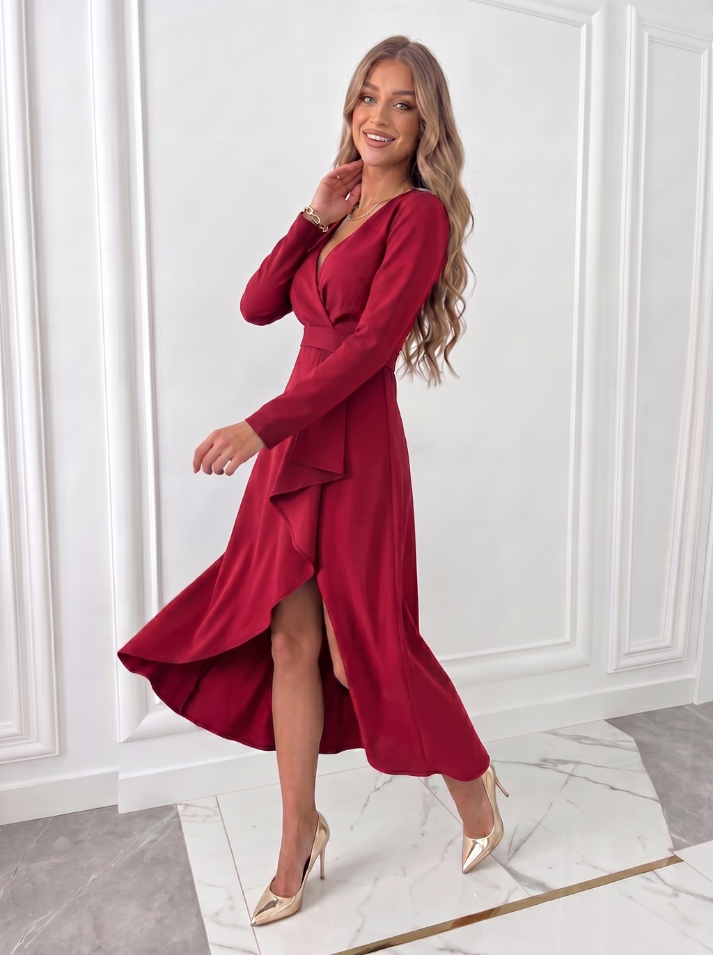 White Midi Dress — Asymmetric Cut