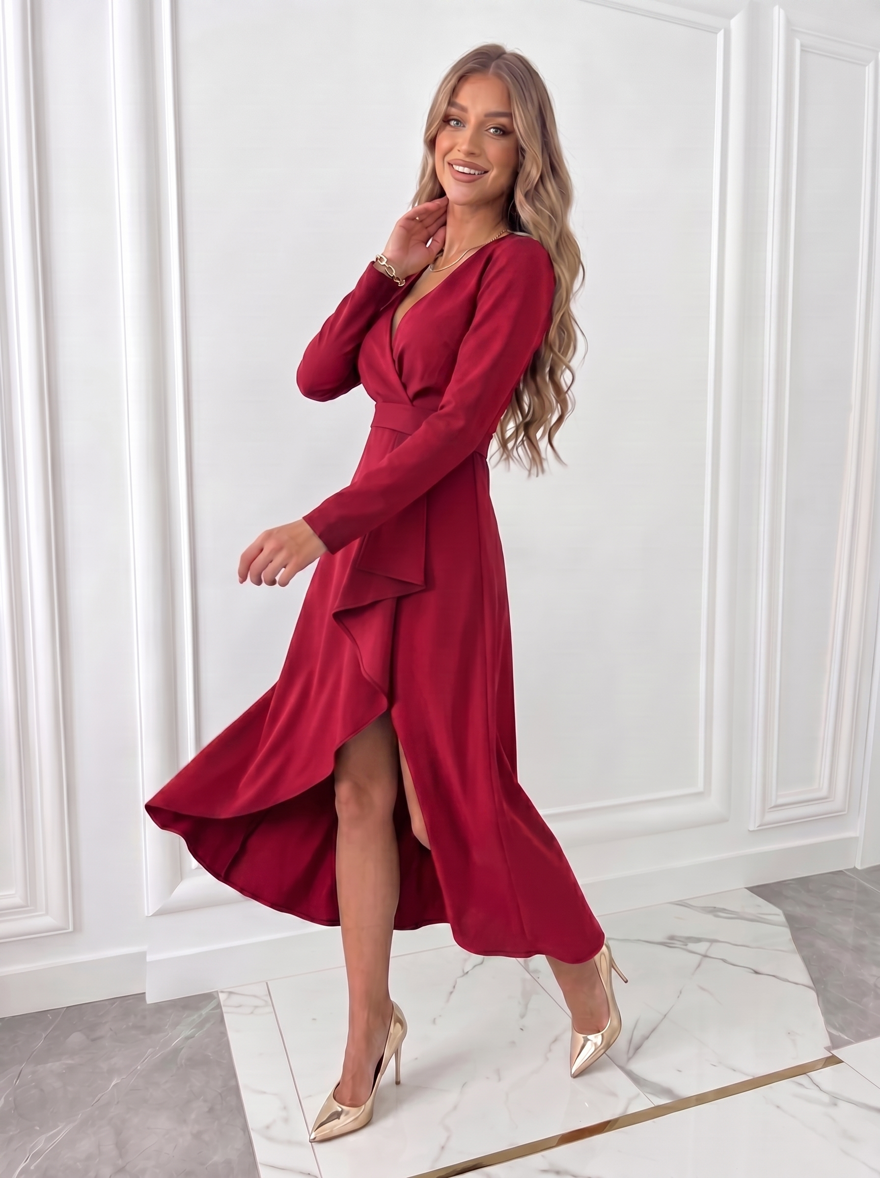 White Midi Dress — Asymmetric Cut