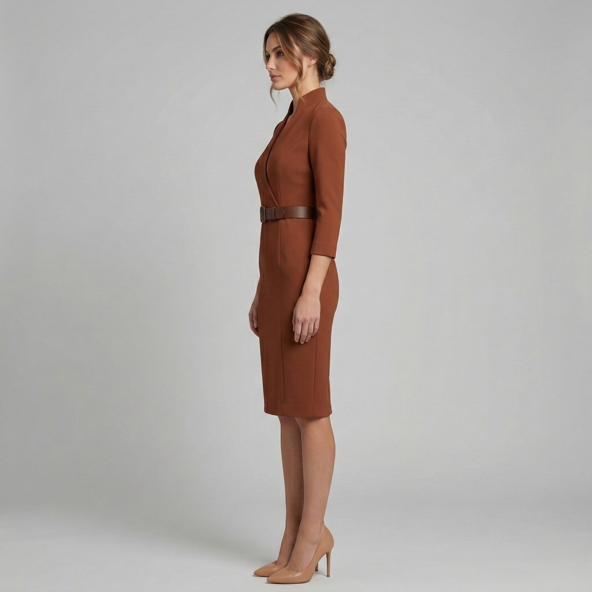 Elegant Collection | White Midi Dress with Defined Belted Waist | Tailored Design for Timeless Sophistication