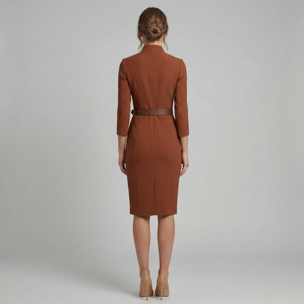 Elegant Collection | White Midi Dress with Defined Belted Waist | Tailored Design for Timeless Sophistication