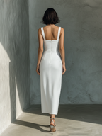 Elegant Collection | White Midi Dress with Sleeveless Design | Comfortable Cotton-Linen Blend for Effortless Summer Style