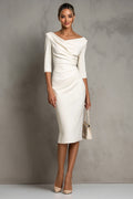 Elegant Collection | Women's Midi Dress with V-Neck & Ruched Slit | Stylish Comfort for Formal Occasions