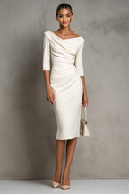 Elegant Collection | Women's Midi Dress with V-Neck & Ruched Slit | Stylish Comfort for Formal Occasions