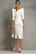 Elegant Collection | Women's Midi Dress with V-Neck & Ruched Slit | Stylish Comfort for Formal Occasions